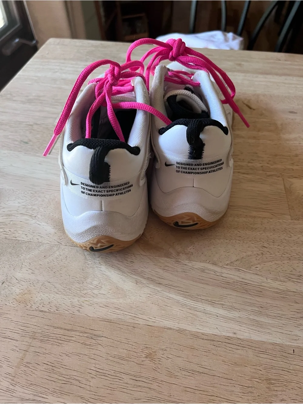 Nike Air Zoom Hyperace 3 Volleyball Shoes- White with Pink Laces